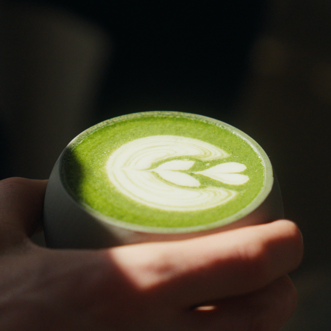 Organic Signature Matcha in a latte cup 