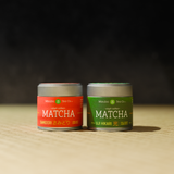 Samidori and Uji Hikari matcha tins next to each other