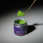 Matcha scoop with Asahi Matcha powder tin