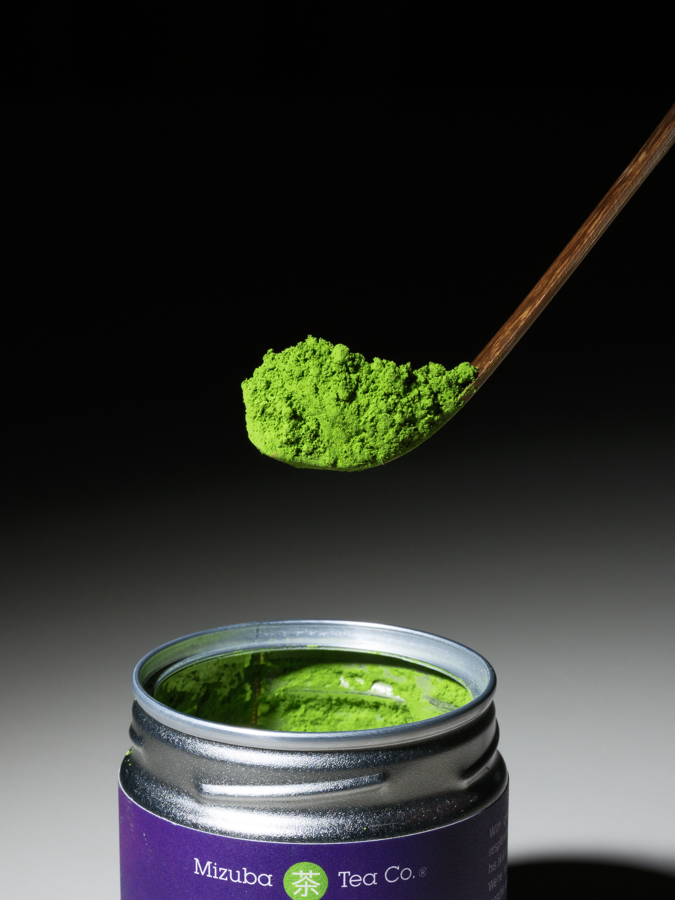 A chashaku scoop of Mizuba Asahi Matcha Green Tea by Kiyoharu Tsuji in Uji, Japan